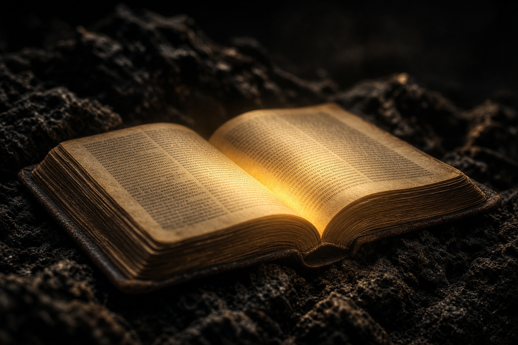 An open Bible in warm light
